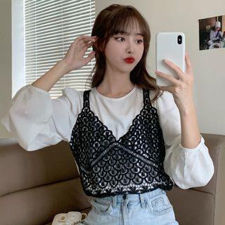 Set: Blouse + Spaghetti Strap Lace Top