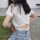 Short-sleeve Cutout Back Crop Top
