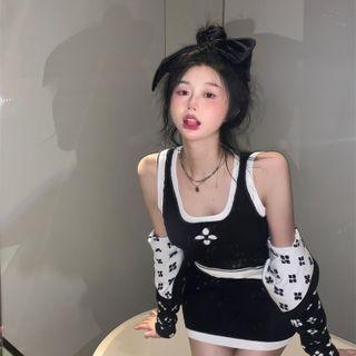 Two Tone Knit Tank Top / Cardigan / Set