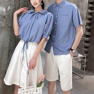 Couple Matching Short-sleeve Shirt / Plain Shorts / Wide Leg Shorts