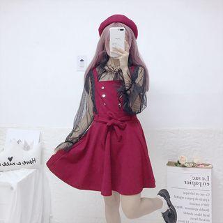Long-sleeve Mesh Top/ Pinafore Dress