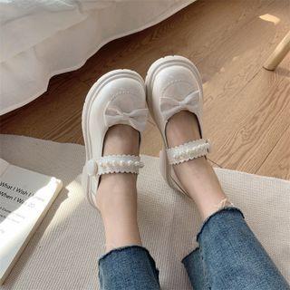 Bow Platform Block Heel Mary Jane Pumps