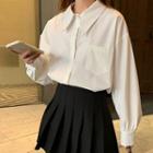 Long-sleeve Bow-accent Blouse White - One Size