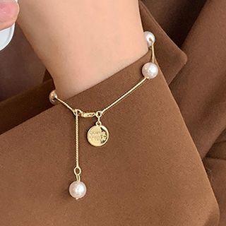 Faux Pearl Alloy Bracelet Bead Bracelet - Gold - One Size