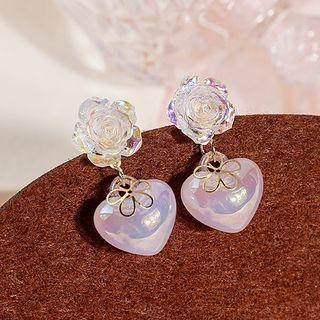 Flower Heart Resin Dangle Earring 1 Pair - E5528 - Gold - One Size