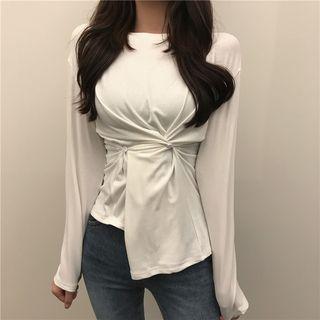 Plain Irregular Long-sleeve Slim-fit T-shirt