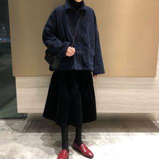 Plain Shirt Jacket / Midi A-line Skirt