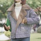 Fleece-lined Houndstooth Biker Jacket Houndstooth - Black & White - One Size