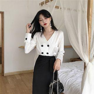 V-neck Long-sleeve Double Breasted Shirt