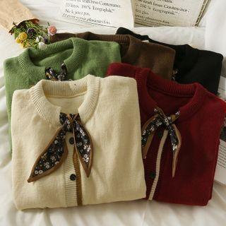 Tie-neck Crew-neck Cardigan In 5 Colors
