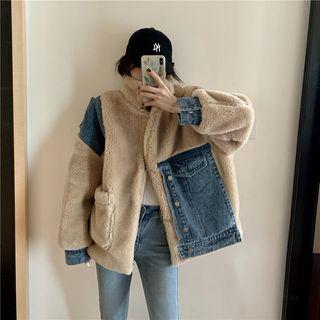 Denim Panel Open-front Coat