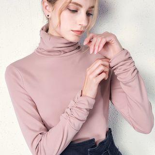Long-sleeve Ruched Turtleneck Top