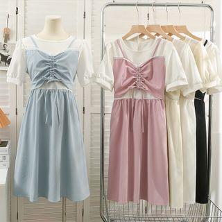Mock Two Piece Lace-up A-line Dress