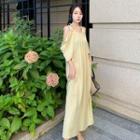 3/4-sleeve Cold Shoulder Maxi Dress Green - One Size