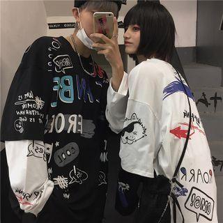 Couple Matching Print Mock Two Piece T-shirt