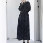 Long-sleeve Polka Dot Ruffled Dress Black - One Size