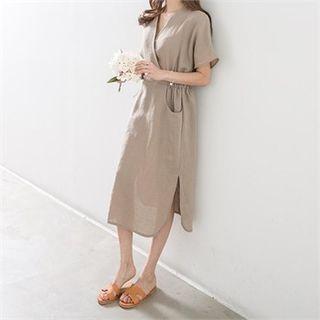 Wrap-front Linen Long Dress
