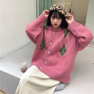 Argyle Knit Cardigan Sweater - One Size