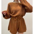 Long-sleeve Open Back Knit Romper