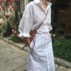 Drawstring-waist Maxi Shirtdress White - One Size