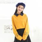 Contrast Collar Embroidered Sweatshirt