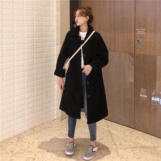 Plain Single-breasted Coat Black - One Size