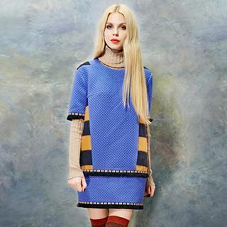 Short-sleeve Stripe Panel Dress
