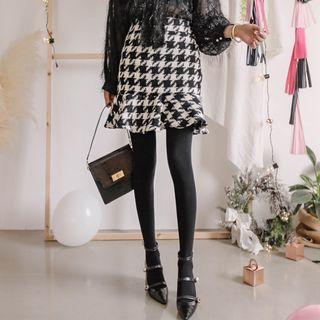 Frilled-hem Houndstooth Skirt
