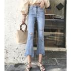 Cut-out Cropped Boot-cut Jeans