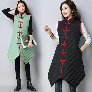Padded Frog-button Long Vest