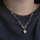 Heart Rhinestone Pendant Alloy Necklace 2194a - Silver - One Size