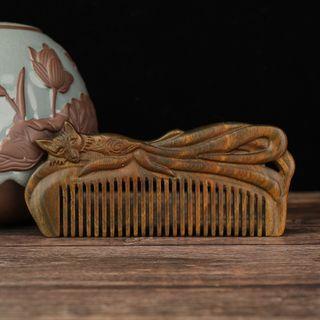 Fox Engraved Wooden Hair Comb