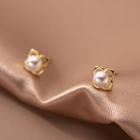 Faux Pearl Clover Sterling Silver Earring 1 Pr - Gold - One Size