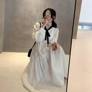 Long-sleeve Ribbon Bow Knit Dress