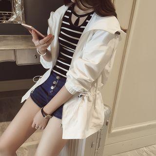 Drawstring Waist Hooded Jacket White - One Size