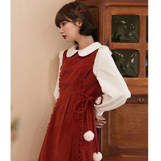 Long-sleeve Collar Corduroy Midi A-line Dress