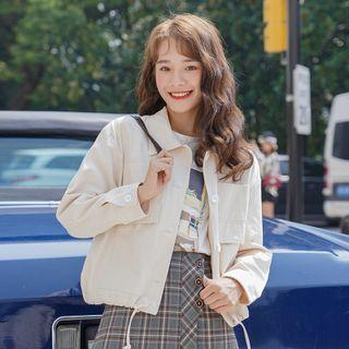Drawstring-hem Cropped Jacket Milky White - One Size