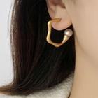 Faux Pearl Irregular Stainless Steel Open Hoop Earring 1 Pair - Gold - One Size