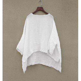 3/4-sleeve Linen Blouse White - One Size
