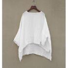 3/4-sleeve Linen Blouse White - One Size