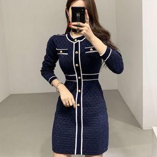 Contrast Trim Plaid Slim Fit Knit Dress