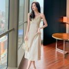 Spaghetti-strap V-neck Midi Sheath Dress
