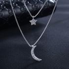 Rhinestone Moon & Star Pendant Layered Necklace As Shown In Figure - One Size