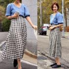 Gingham Flared Long Lace Skirt Black - One Size