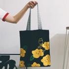 Cartoon Print Canvas Tote Bag With Bear Charm