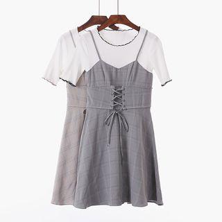 Mock Two Piece Lace-up Dress