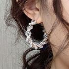 Beaded Hoop Drop Earring 1 Pair - White Bead - Gold - One Size