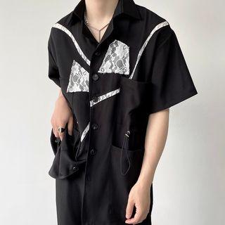 Asymmetrical Lace Panel Shirt