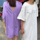 Short-sleeve Lettering Open Back T-shirt Dress
