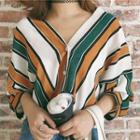 Pinstripe V-neck 3/4-sleeve Top